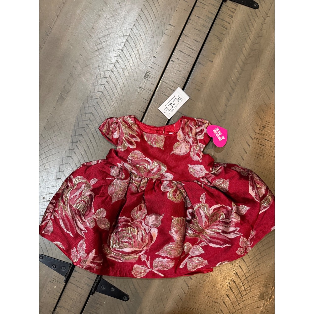 The Childrens Place Baby Girl Red Gold Floral Brocade Dress Set 3-6M NWT